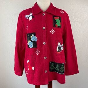 Alfred Dunner Red Wool Holiday Button Down Jacket Size S EUC